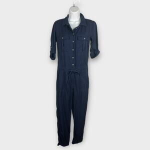 Max Studio Specialty Products XS Tencil Minimalist Short Sleeve Blue Jumpsuit